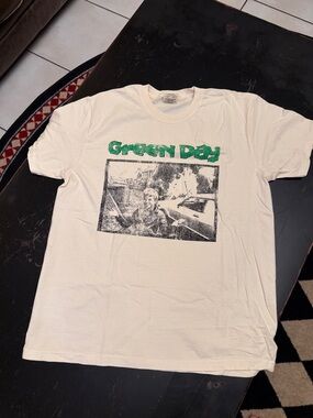 Green Day Graphic Tee in White with Green Logo L